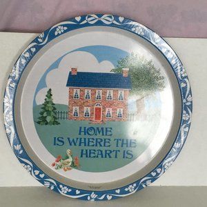 VTG  round metal tray home is where the heart is